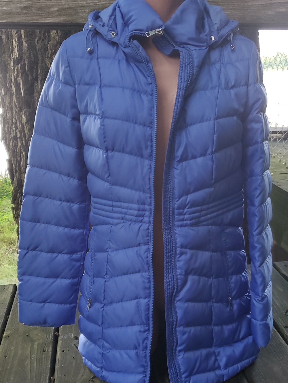 Lands' End Royal Blue Quilted Women's Puffer Coat with Hood